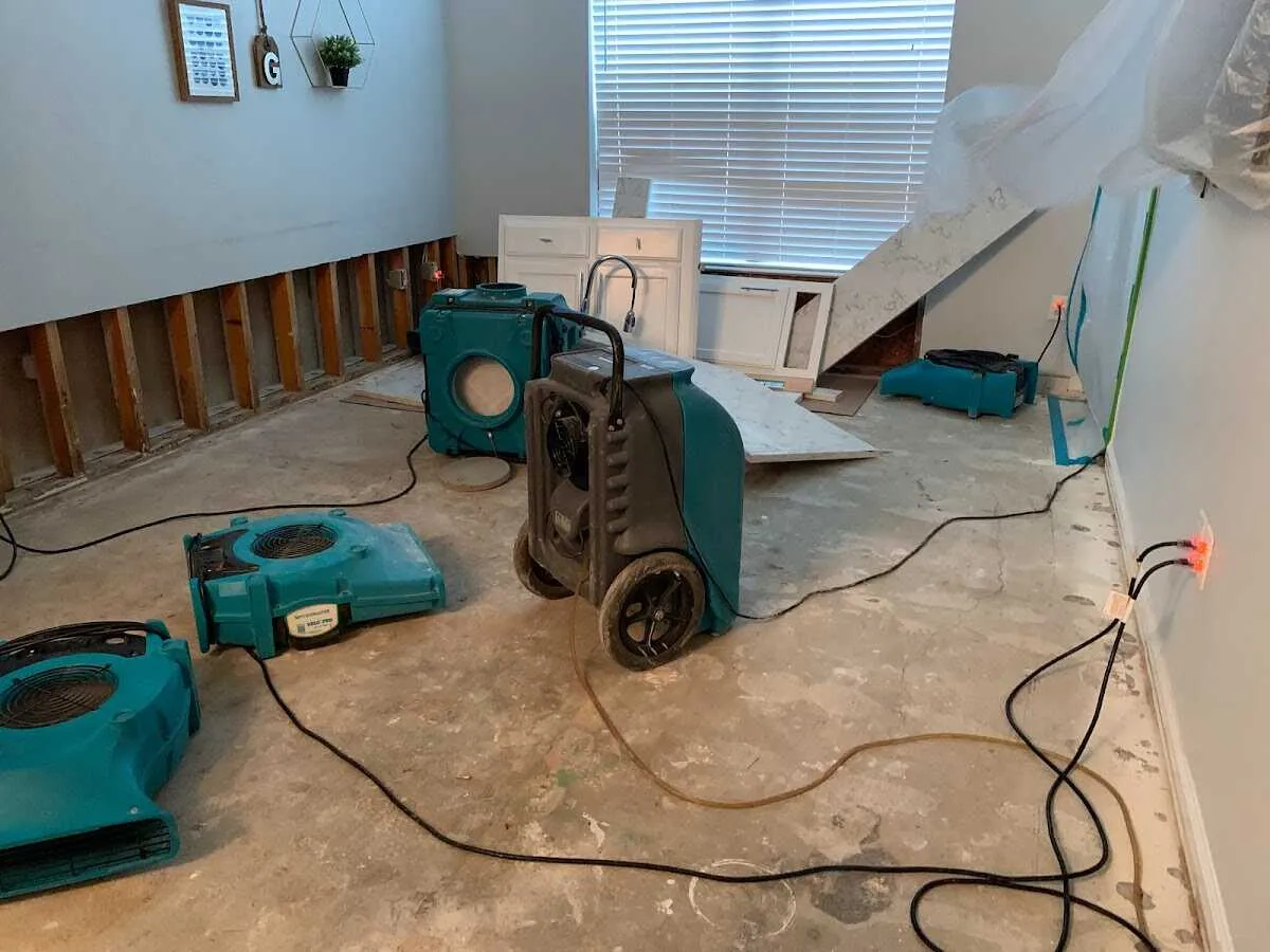 Dehumidifier in flood-cut room for Water Damage Restoration in New Franklin